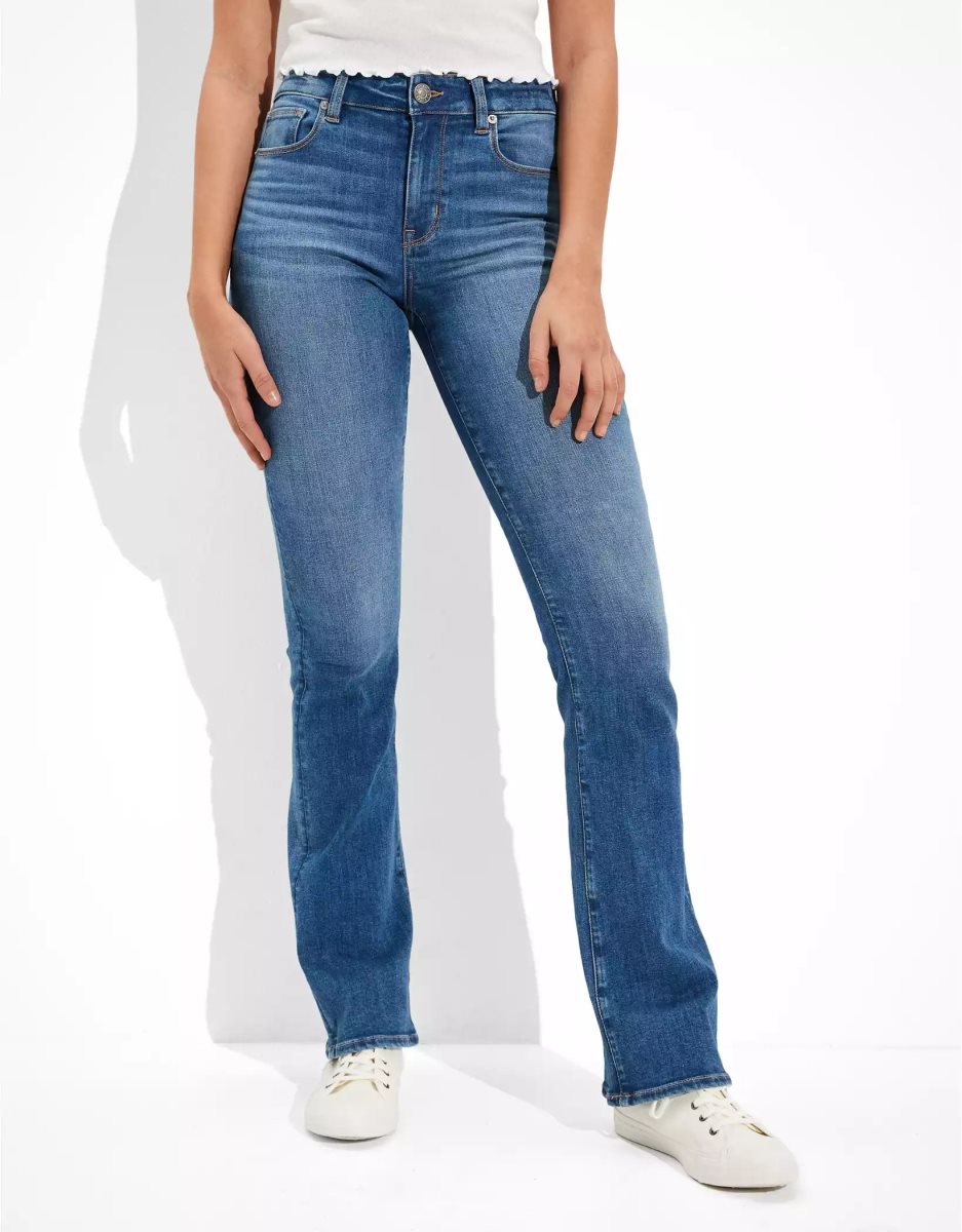 Jean American Eagle AE Ne(x)t Level High-Waisted Mince Kick Bleu Femme | WNV-05858520